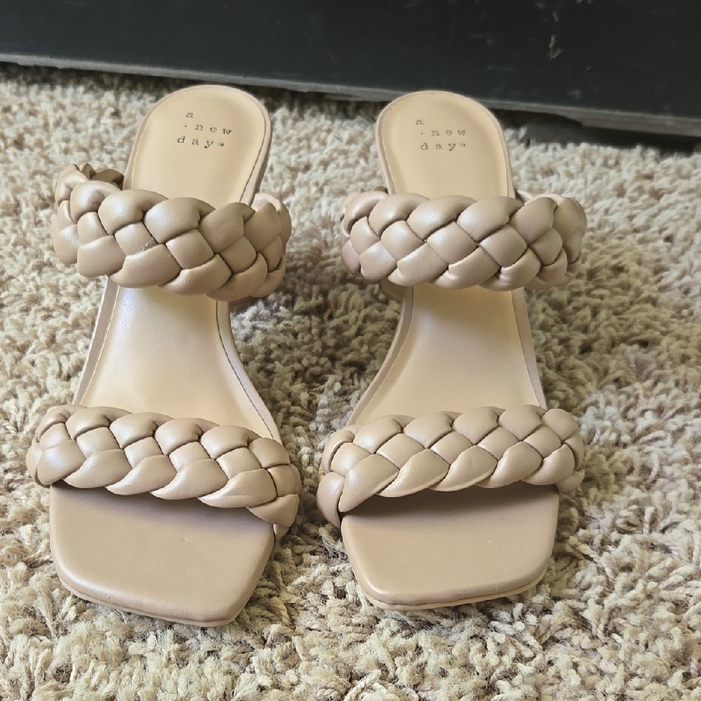 A New Day Tan Braided Slide Sandals Great Condition